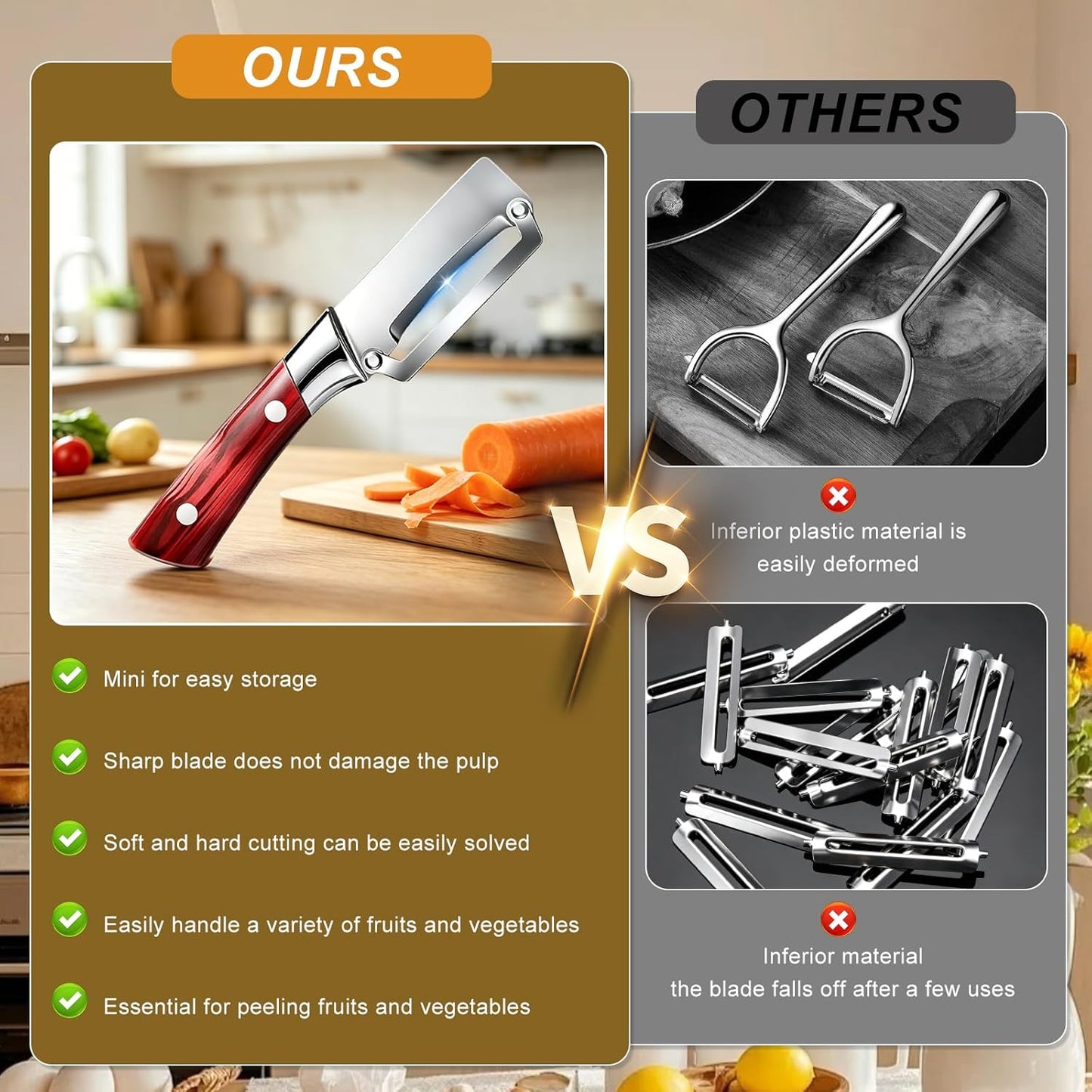 2-piece Multi-Functional vegetable peeler set, 2026 New kitchen peeler with handle, ultra-sharp stainless steel blade, suitable for fruits, apples, potatoes, etc