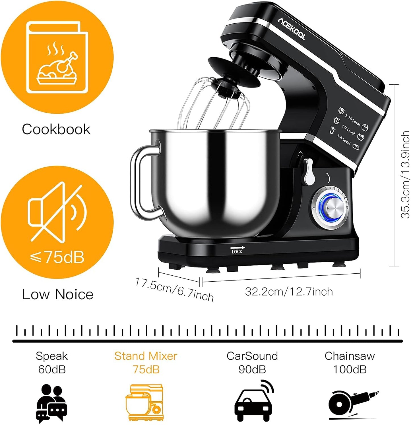 Stand Mixer, 7.5QT 660W Electric Dough Mixer, Kitchen 10-Speed Tilt-Head Food Mixer for Baking&Cake, with Stainless Steel Bowl, Whisk, Dough Hook, Beater, Splash Guard(RED) MC1