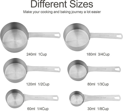 Smithcraft Measuring Cups and Spoons Set 15, Metric & US 18/8 Stainless Steel Measuring Cups and Spoons Set for Baking & Kitchen, 6 Measure Cups & 7 Spoons Leveler & Measure Equivalents for Dry&Liquid
