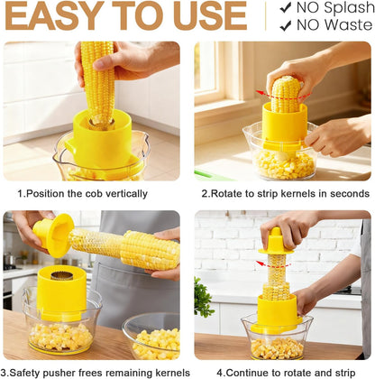 Corn Cob Stripper, 304 Stainless Steel Corn Kernel Remover with Bowl & Safety Handle – Easy Peeler for Corn on the Cob, Dishwasher Safe, Home Kitchen Gadgets