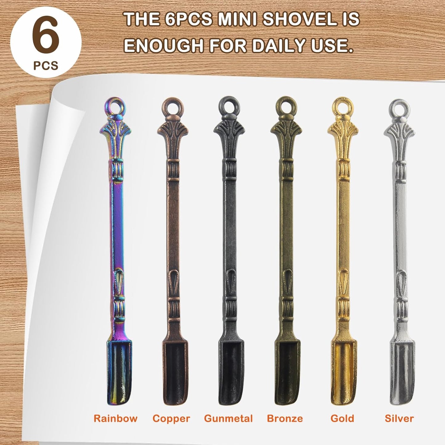 6-Pack Mini Spoons Metal Tiny Shovels 3-Inch Small Medicine Spoon for Home Kitchen Spices, Necklace Charms Pendants DIY Craft Making (Multicolor)