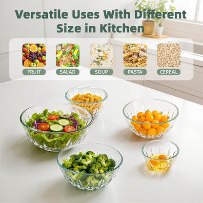 WhiteRhino Glass Mixing Bowls Glass Bowls with Lids Set(4.5QT,2.7QT, 1.1QT),Large Salad Bowls,glass mixing bowl Space-Saving Nesting Storage bowls for Cooking,Baking,Prepping,Dishwasher Safe
