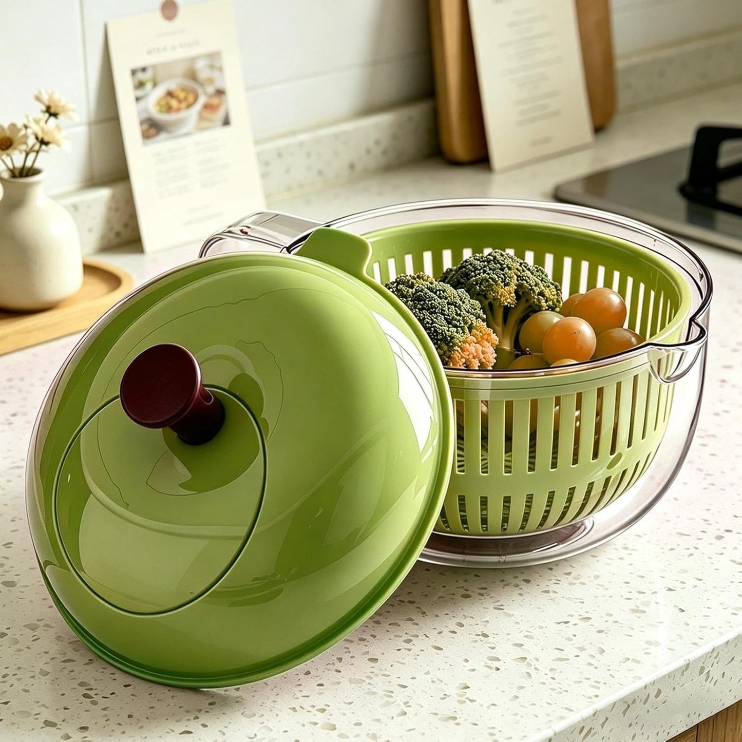 Salad Spinner, Salad Washer And Spinner, Fruit And Vegetable Washer & Dryer, Lettuce Spinners With Vegetable Washing Basket, Fruit Washing Bowl, Easy-Clean Kitchen Gadget For Greens