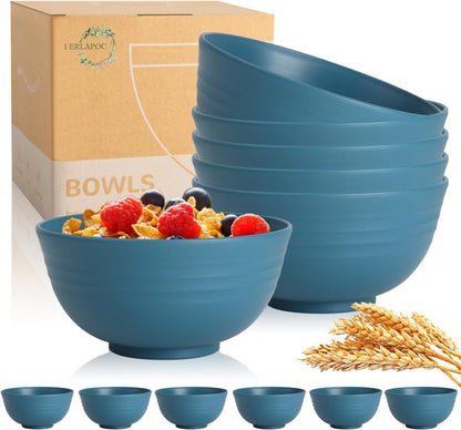 Wheat Straw Bowls Set with Lids, Unbreakable 40 OZ Cereal Bowls Set of 4, Salad Container for Lunch, Microwave & Dishwasher Safe Bowl Set for Kitchen, Picnic, RV, Camping, Multi