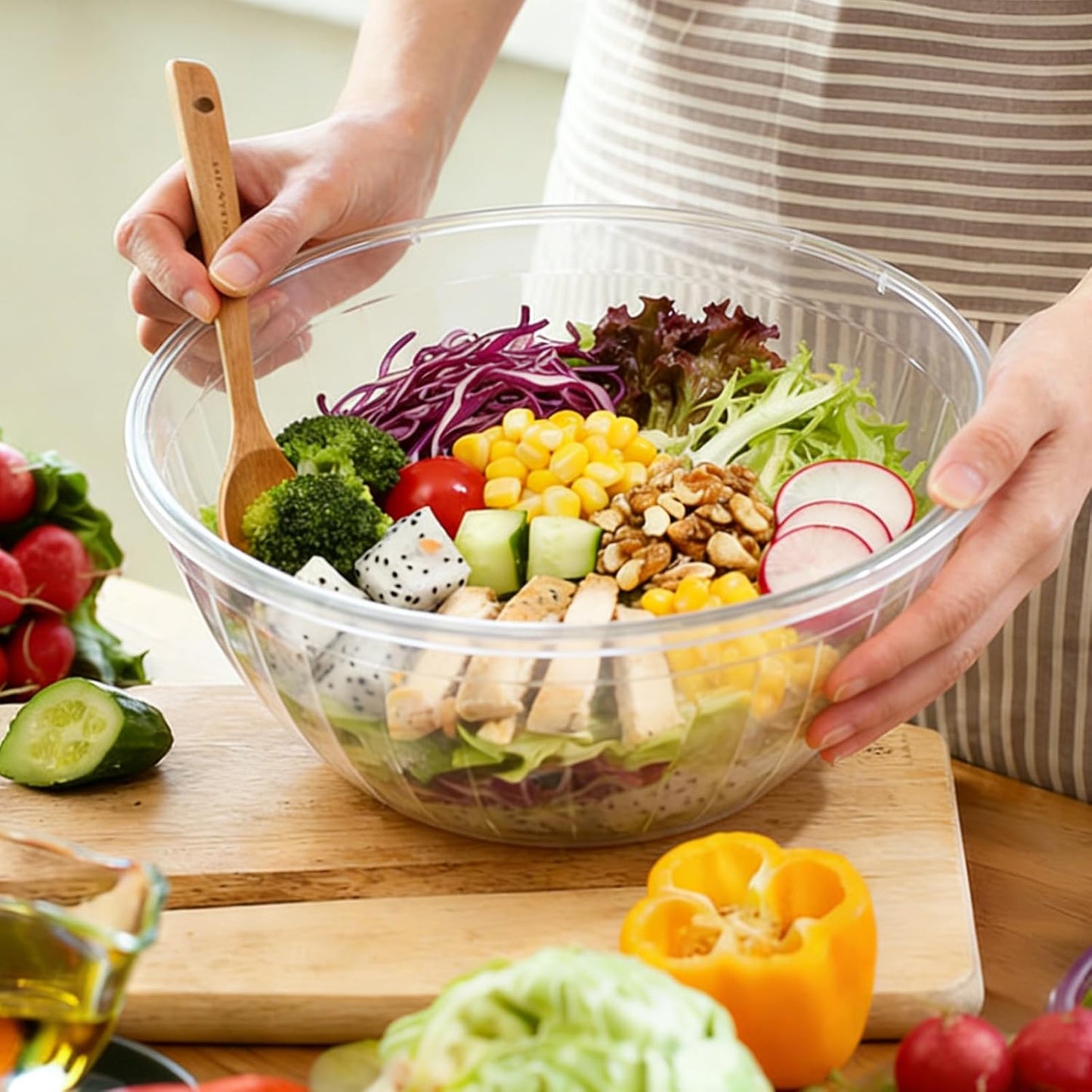 Plastic Mixing Bowls with Lids Set, Multicolor Salad Bowl Set, 7 Pieces Nesting Storage Bowls