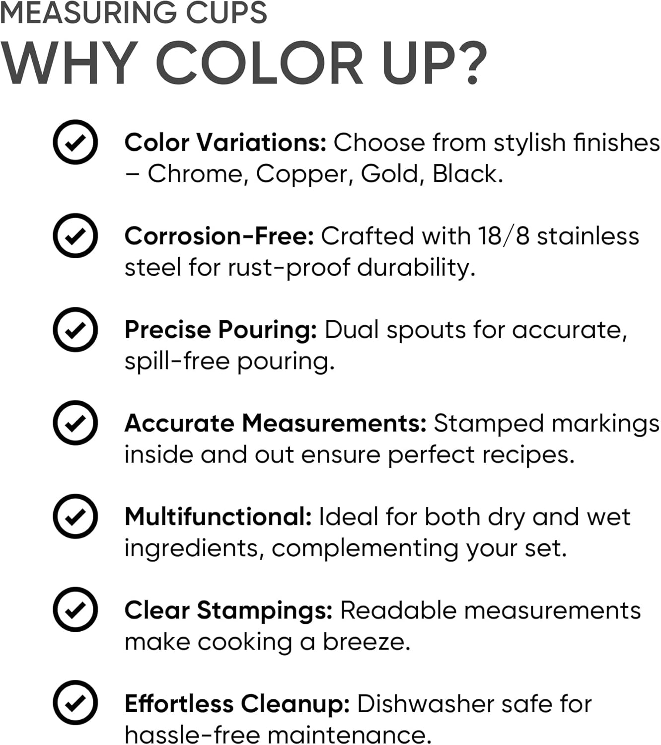 Color Up 2 Cup Measuring Cup, 480ml Stainless Steel Metal, Easy-Pour Spouts, Engraved Markings, Flat Base, Dishwasher Safe, for Dry and Liquid Ingredients