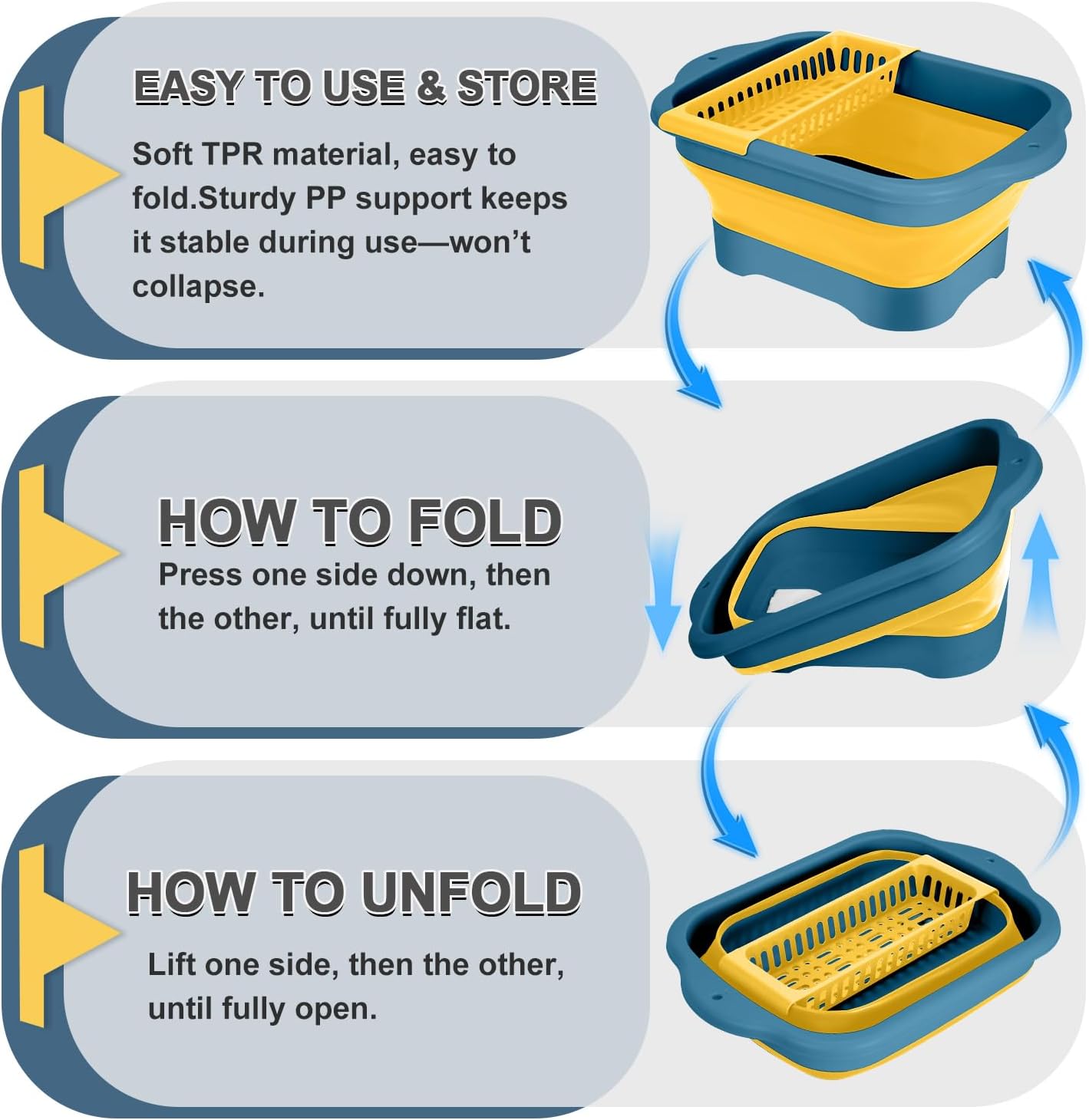 2Pack Collapsible Dish Basin with Drain Plug and Portable Sink, 11L(2.91 Gallon) Collapsible Bucket with Sink, Foldable Wash Basin for Station Campin/Camping/Rv/Kitchen (Green and Yellow)
