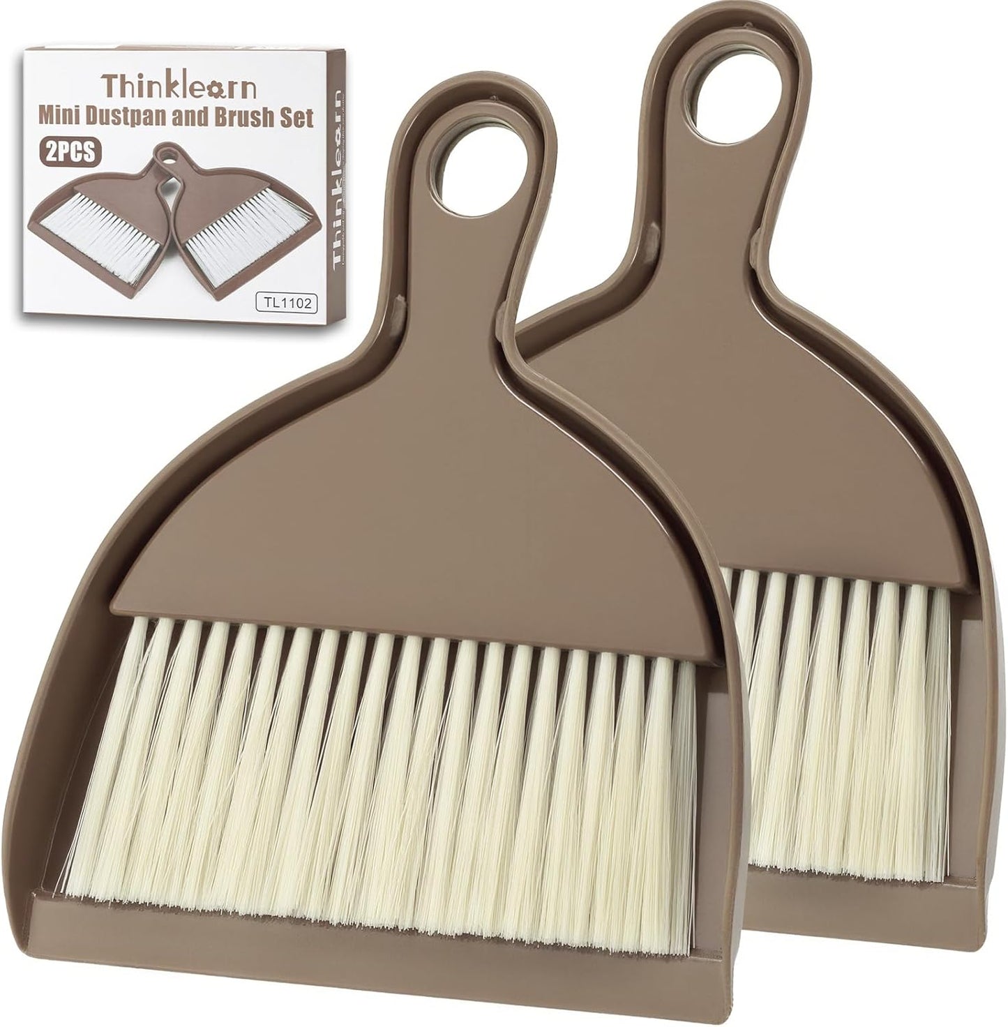 THINKLEARN 2PCS Small Broom and Dustpan Set, Mini Dust Pan and Brush, Hand Whisk for Pets, Kids, Desk, Home, Camping, Green Cleaning Supplies