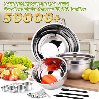WEPSEN 5-Speed Electric Hand Mixer, 4 Large Mixing Bowls Set, Handheld Mixers with Whisks Beater, Stainless Steel Metal Nesting Bowl Measuring Cups Spoons Kitchen Cake Blender for Baking Supplies