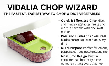 Vidalia Chop Wizard, Vegetable and Fruit Chopper with 2 Cup Base, Stainless Steel Blades, Dishwasher Safe