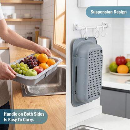 Extendable Over Sink Colander, 13.58"-18.9" Adjustable Strainer Basket for Washing Fruits & Draining Pasta, Fits Most Kitchen Sinks (Grey, 1 Pack)