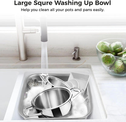 yeesport Stainless Steel Washing Up Bowl, Multi-Purpose Dish Tub for Sink, Large Square Container for Kitchen, Vegetable Washing Basin, Sturdy Dishpan for Home