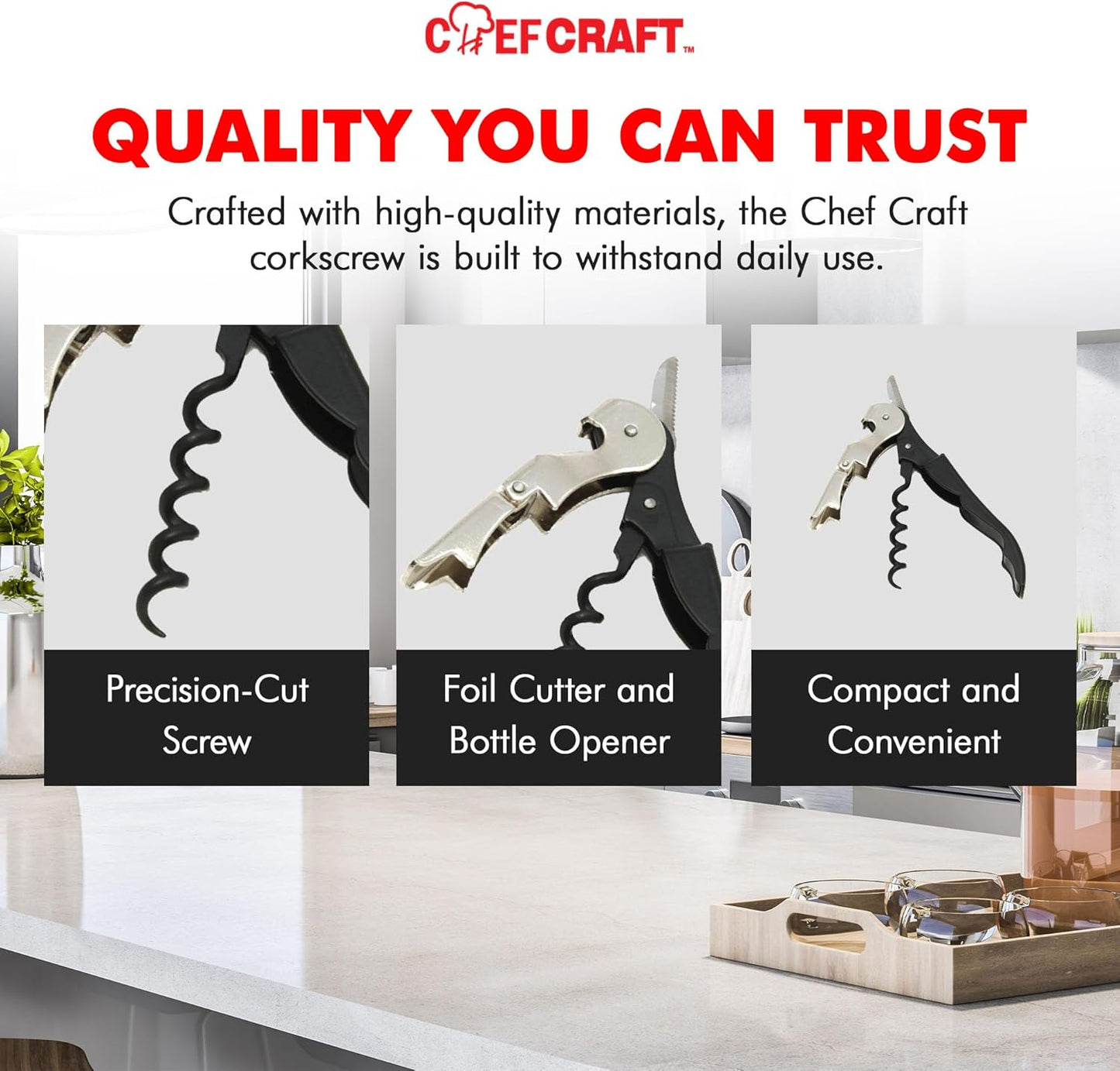 Chef Craft Select Metal Winged Corkscrew, 6.5 inch, Black and Chrome
