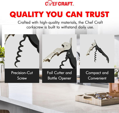 Chef Craft Select Metal Winged Corkscrew, 6.5 inch, Black and Chrome