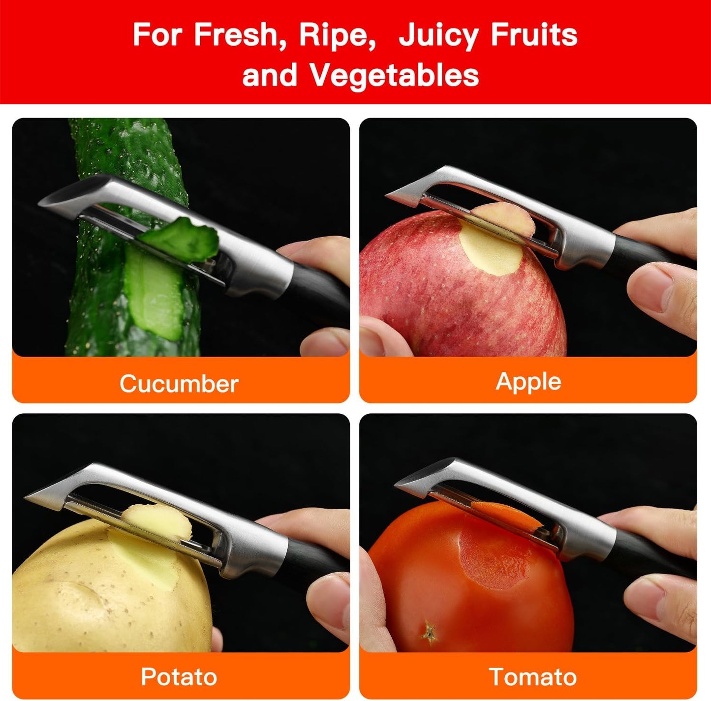 Serrated Blade Premium I Type 304 Stainless Steel Multifunctional Kitchen Peeler Real Wood Handle Ultra Sharp Blade Vegetable Potato Apple（Agarwood）