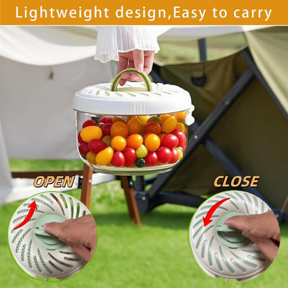 Upgraded Fruit Washing Bowl with Strainer,BPA-Free Drain Basket for Lid & Ice Compartment,Multifunctional Fruit Washer,Foldable Handle Strainer and Colander for Fridge Storage or Picnic Camping(1 QT)
