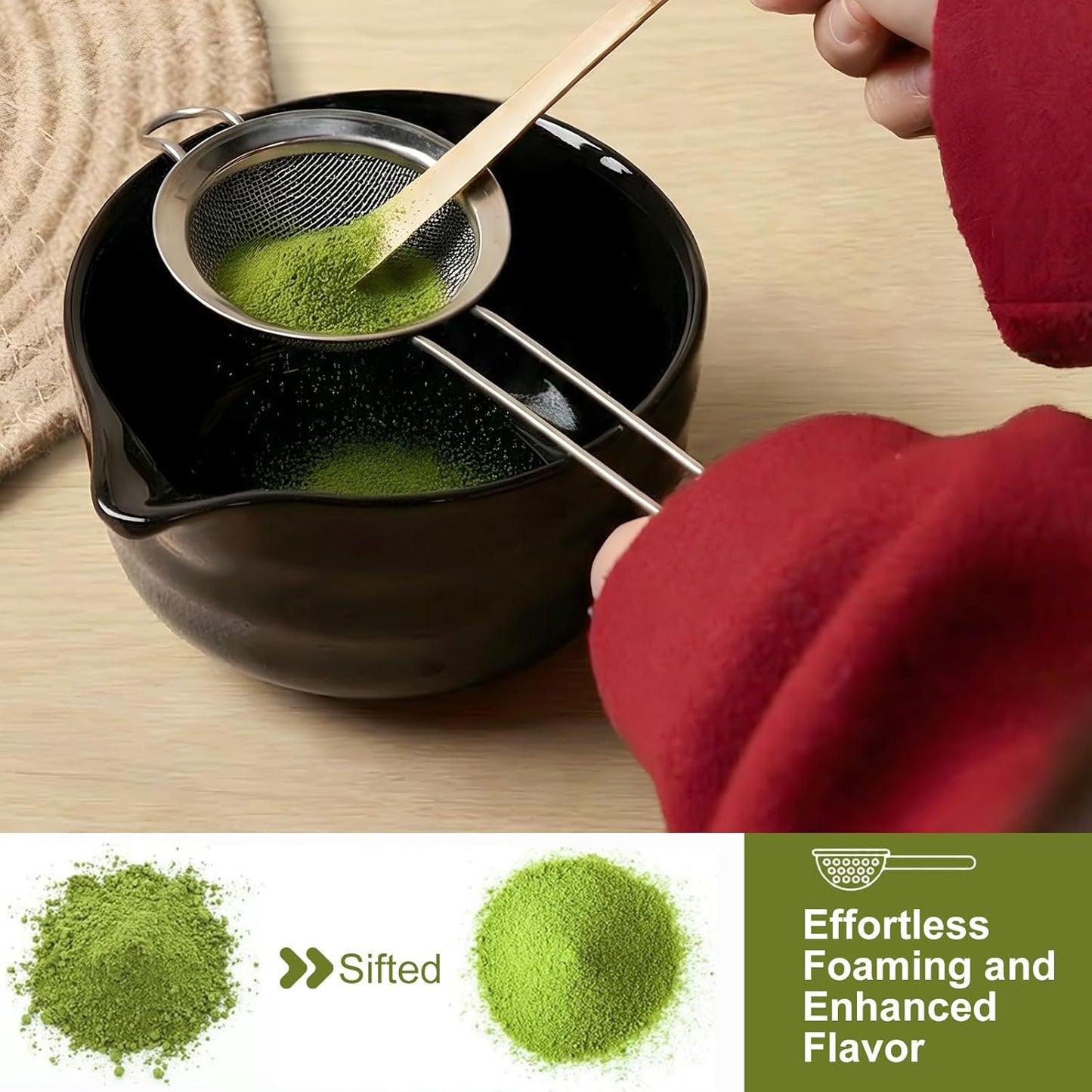 YOLIFE Matcha Whisk Set, Black Matcha Set, Ceramic Matcha Bowl and Whisk (Chasen), Holder, Sifter, Bamboo Scoop, Spoon & Spoon Rest, 7 Pcs Matcha Kit for Matcha Tea Ceremony