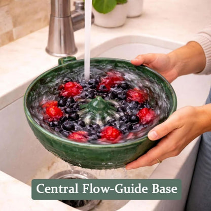 Self Spinning Berry Washing Bowl Ceramic, Automatic Berry Wash Bowl, Fruit and Vegetable Washer with Drain, Berry Bowl for Kitchen Trawberries Blueberries (1, 1pcs)