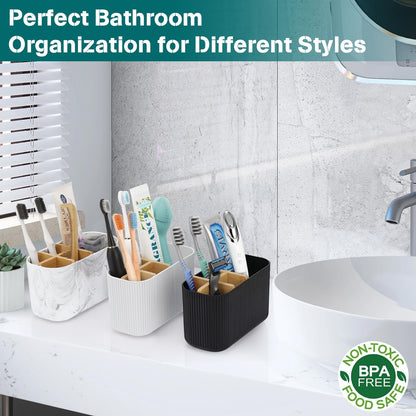 GFWARE Toothbrush Holders for Bathrooms, 5 Slots Bamboo Toothbrush Holder Kids Electric Toothbrush Holder and Toothpaste Holder for Bathroom Countertop Accessories Storage, Marble Toothbrush Organizer