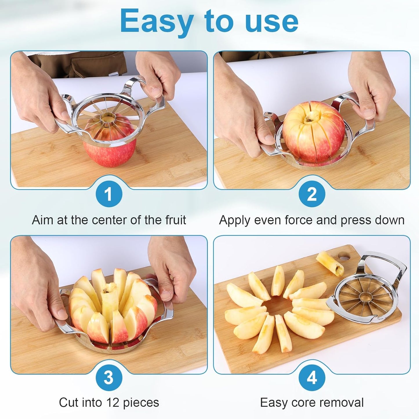 Apple Slicer and Corer, Basic Model with 12 Sharp Stainless Steel Blades - Zinc Alloy Case for Effortless Slicing & Coring