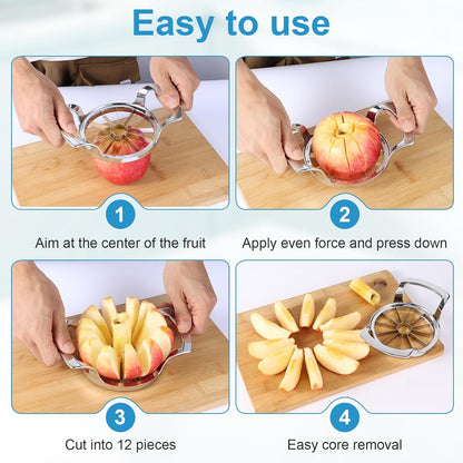 Apple Slicer and Corer, Basic Model with 12 Sharp Stainless Steel Blades - Zinc Alloy Case for Effortless Slicing & Coring