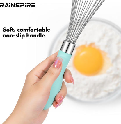 Rainspire 12-Inch Wire Whisk Stainless Steel, Balloon Whisks for Cooking, Wisk Wisking Tool With Soft Silicone Handle, Thick Durable Whisker for Blending, Beating, Whisking, Stirring, Pink