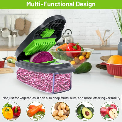 2-in-1 Vegetable Dicer, Onion Chopper with 6.7mm and 13.5mm Dicing Blades, 1.5L Food Prep Container for Salad, Potato, Tomato, Home Kitchen Meal Prep (White & Black)