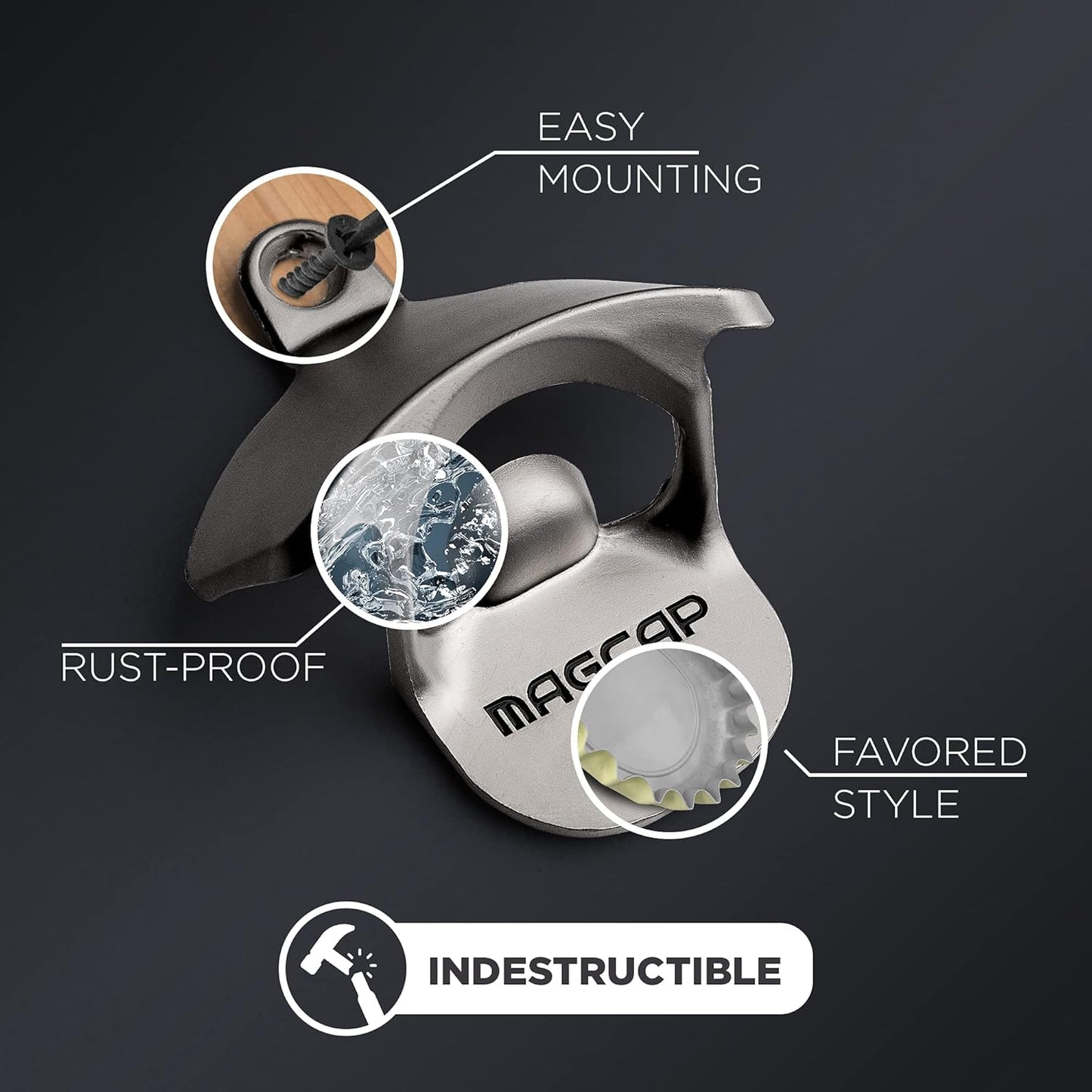 Outdoor Bottle Opener Wall Mounted - Style Magnetic Beer Bottle Opener that Catches Caps - Easy to Install and Incredibly Convenient (Gunmetal Black)