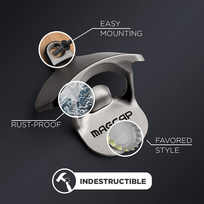 Outdoor Bottle Opener Wall Mounted - Style Magnetic Beer Bottle Opener that Catches Caps - Easy to Install and Incredibly Convenient (Gunmetal Black)