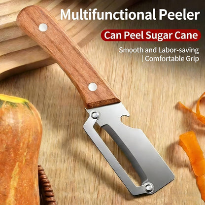 Multifunctional Vegetable Peeler, Premium Zero Snag Wooden Peeler for Kitchen Tool with Bottle Opener 2 in 1 Stainless Steel Kitchen Gadgets for Potatoes Pumpkinsp Carrots and Vegetables Fruits (1pcs)