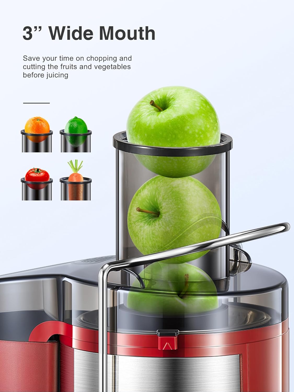 Qcen Juicer Machine, 500W Centrifugal Juicer Extractor with Wide Mouth 3” Feed Chute for Fruit Vegetable, Easy to Clean, Stainless Steel, BPA-free (Black)