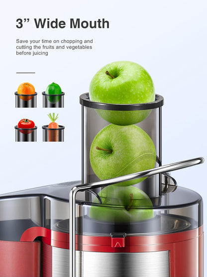 Qcen Juicer Machine, 500W Centrifugal Juicer Extractor with Wide Mouth 3” Feed Chute for Fruit Vegetable, Easy to Clean, Stainless Steel, BPA-free (Black)