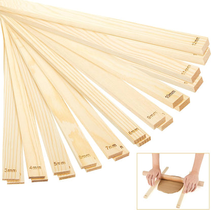 Sasylvia 10 Pcs Pottery Rolling Pin Guides Wood Teaching Rolling Mud Stick Guide Set Polymer Clay Depth Guide Pottery Tools Clay Mudboard Tools (5 Size,Wood Color)