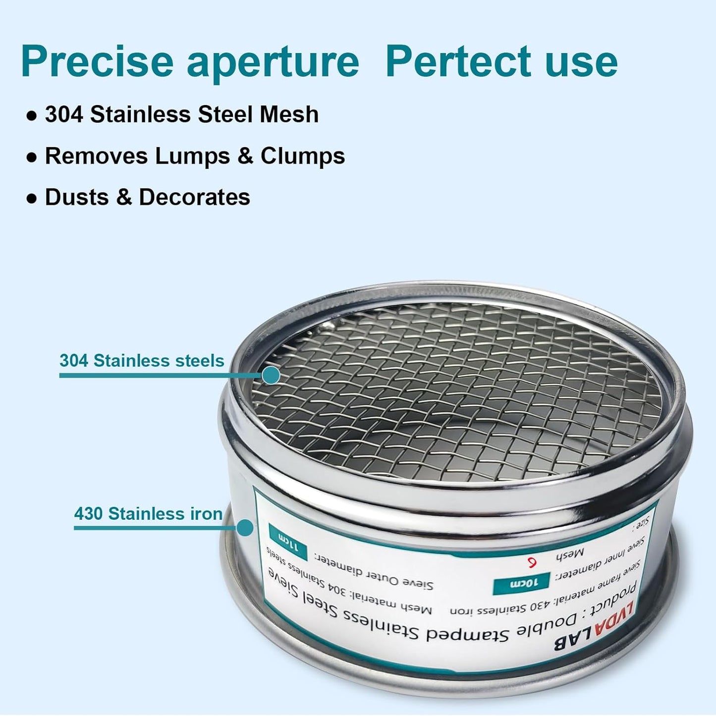 304 Stainless Steel Mesh Lab Sieve, 325 Mesh (0.045mm) Aperture Test Sieve, 4inch(10cm) Economy Standard Analysis Sample Test Sieves for Industrial Laboratory Homes - Colors A