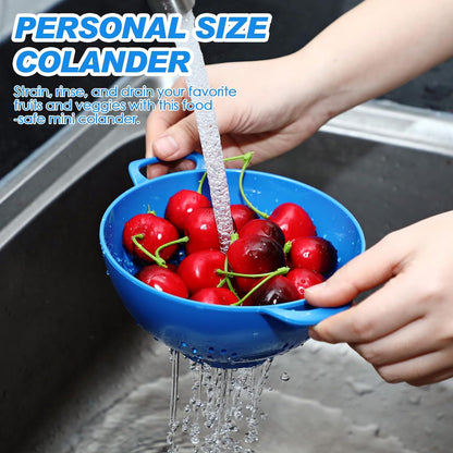Baderke 4 Pack Mini Colander for Kitchen Plastic Berry Strainer with Double Handles 7.5 x 6 x 3 Inch Small Colander Strainer for Fruits Vegetables Food (Green, Purple, Red, Lemon Yellow)