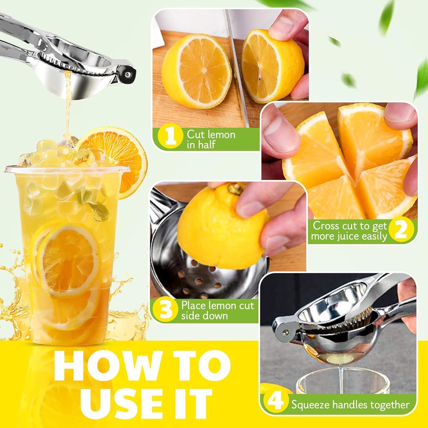 Lemon Squeezer Large, Lemon Squeezer Juicer Stainless Steel, Heavy Duty Manual Citrus Juicer Hand Press, Kitchen Tools Lime Squeezer Bar Tool, Easy to Clean Metal Lemon Hand Press
