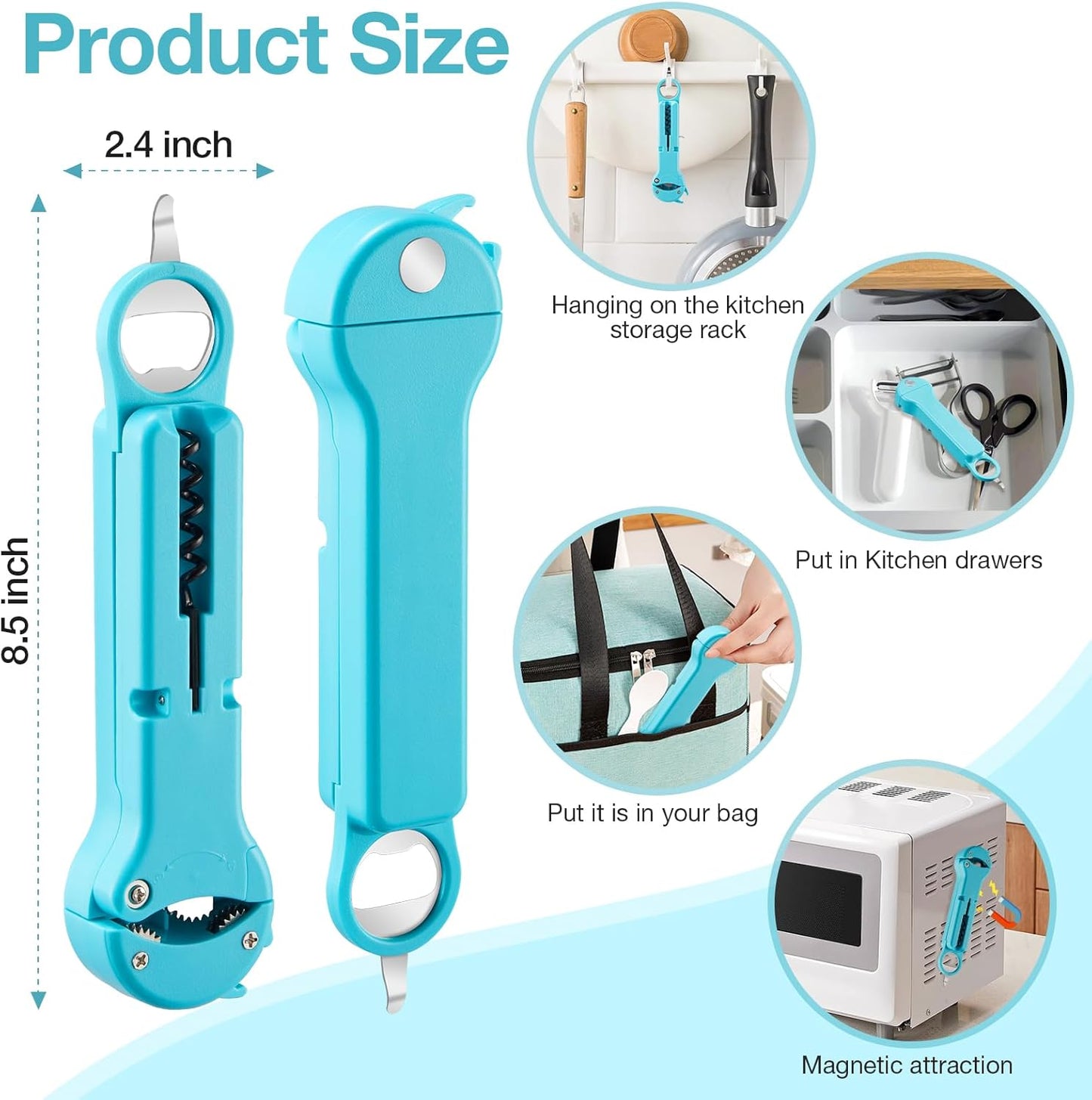 7 in 1 Jar Opener Bottle Opener and Wine Opener for Seniors with Arthritis, Weak Hands, Multi Retractable Magnetic Can Opener, Original Kitchen Lid Opener Tool (Black)