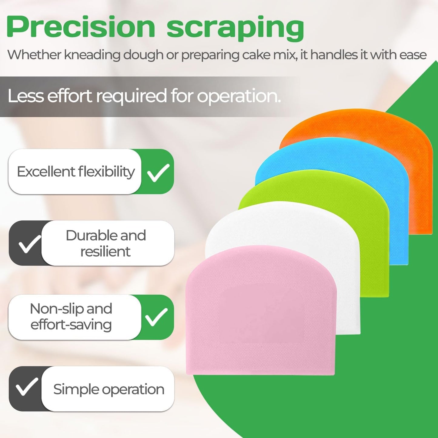 4 Pcs Dough Scraper Bench Scraper 4.65x3.66" Plastic Flexible Bowl Scraper Sharp-Edged Multi-Angle Cake Scraper Non-Slip Baking Tool Decorating Tool Shaping Tool (4Pcs Two white+ Two green)