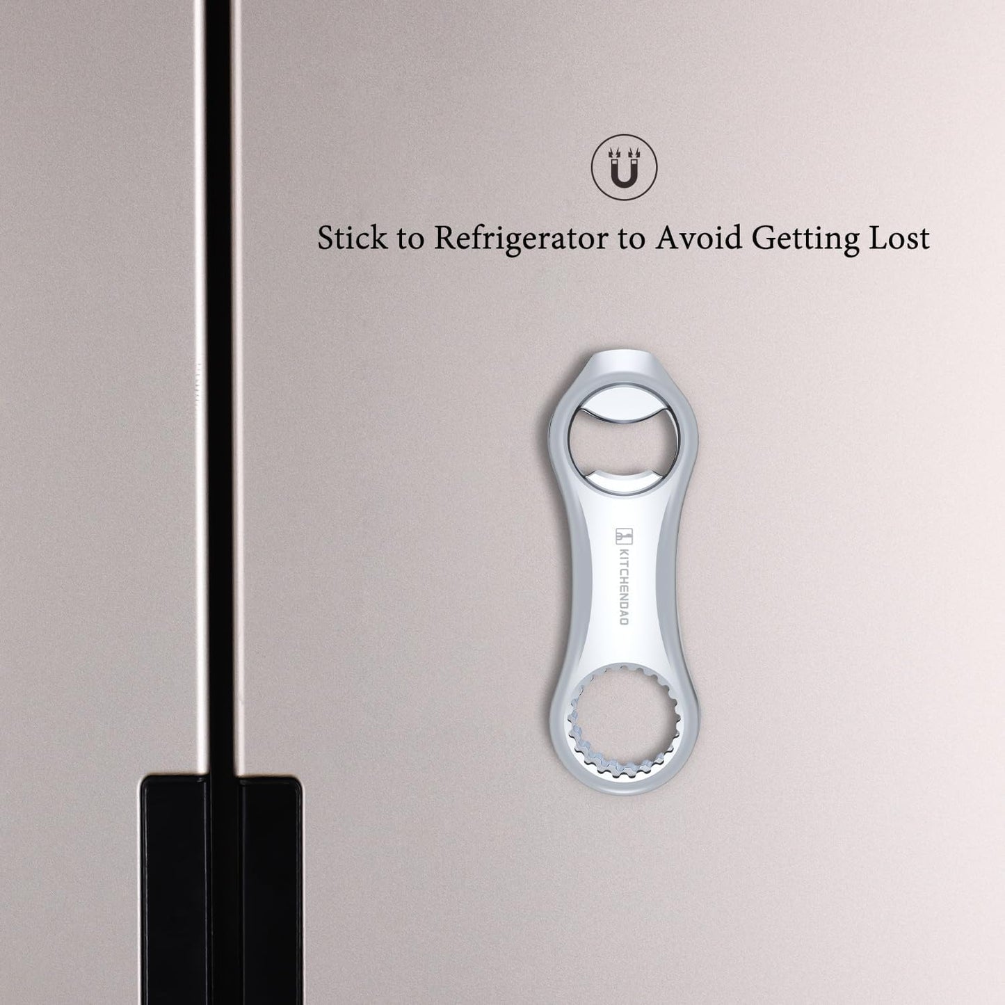KITCHENDAO Magnetic Beer Bottle Opener for Refrigerator, Twist-off/Pry-off Opener, Pop-can Opener, Heavy Duty Steel Die-Cast Construction with Magnets, Stick to Fridge for Easy Storage, Gift for Men