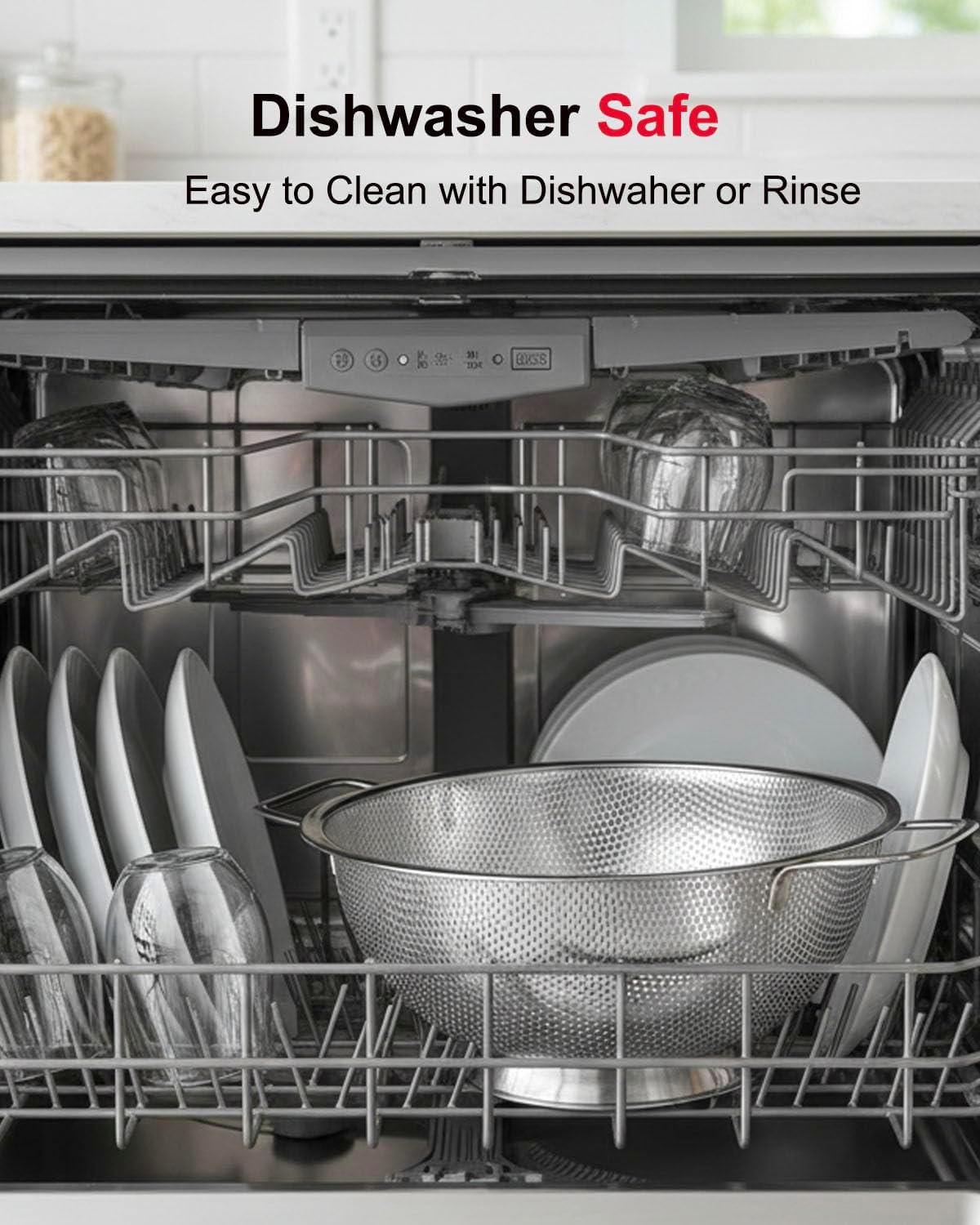 5-Quart Colander for Kitchen, Stainless Steel Colander with Base, Pasta Strainer with Handle, Food Strainer for Spaghetti, Vegetables, Fruit