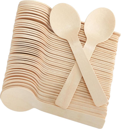 LotFancy Mini Wooden Spoons, Pack of 100, 4 inch Length, Disposable Tasting Sampling Spoons, Biodegradable Compostable Eco-friendly Birchwood Taster Spoons