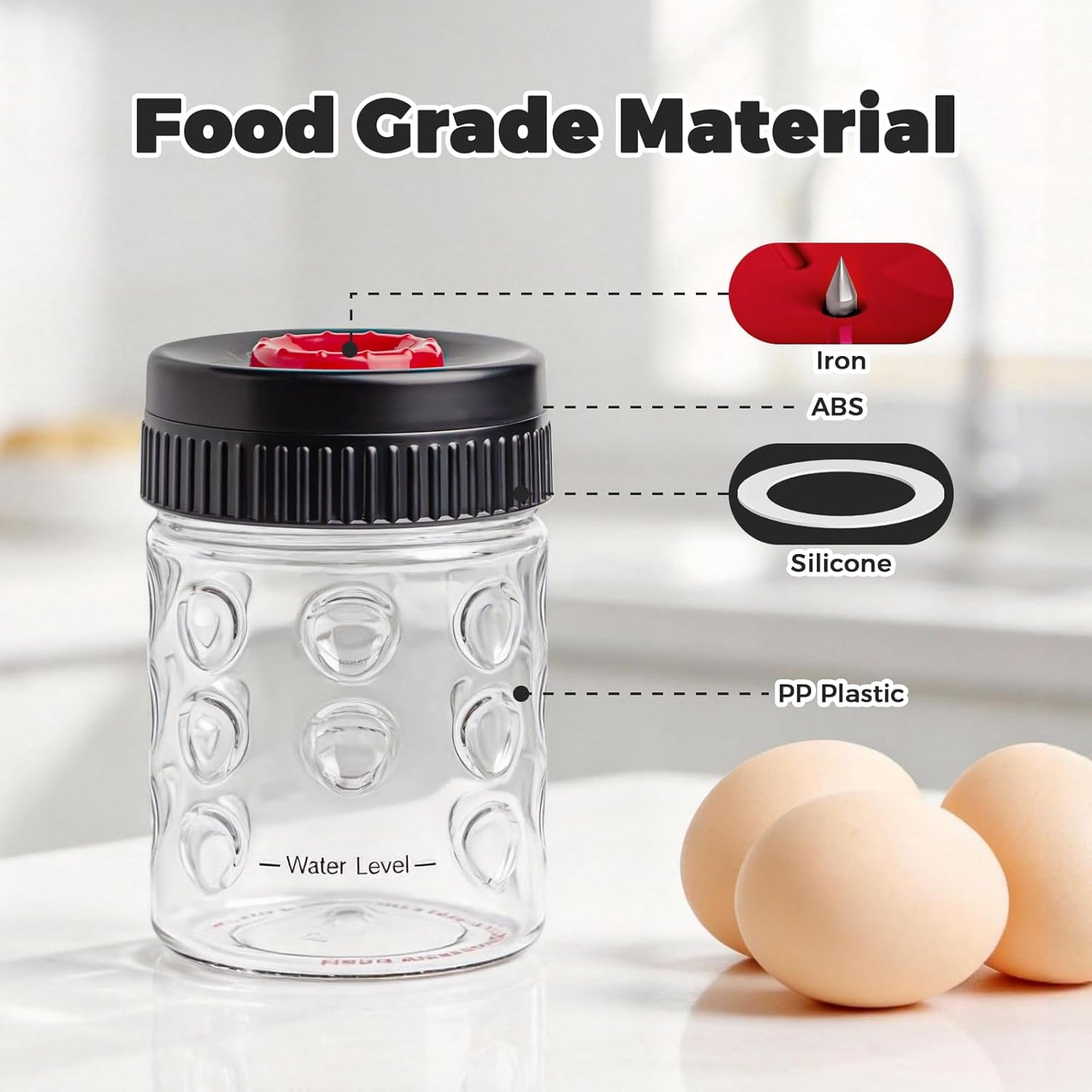 2 in 1 Egg Peeler with Piercer, Hard Boiled Egg Shell Remover Tool with Rotary Lock & Leak-Proof Design, Clear Egg Peeler for Meal Prep, Fitness, Camping & Deviled Eggs, Easy to Use & Clean (White)