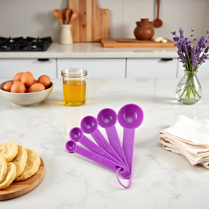 5Pcs Measuring Spoon for Baking White Plastic Teaspoon Tablespoon X9G5 Tool Measuring Utensil,Fits in Spice Jars Purple Gift Measuring Dry and Liquid Ingredients