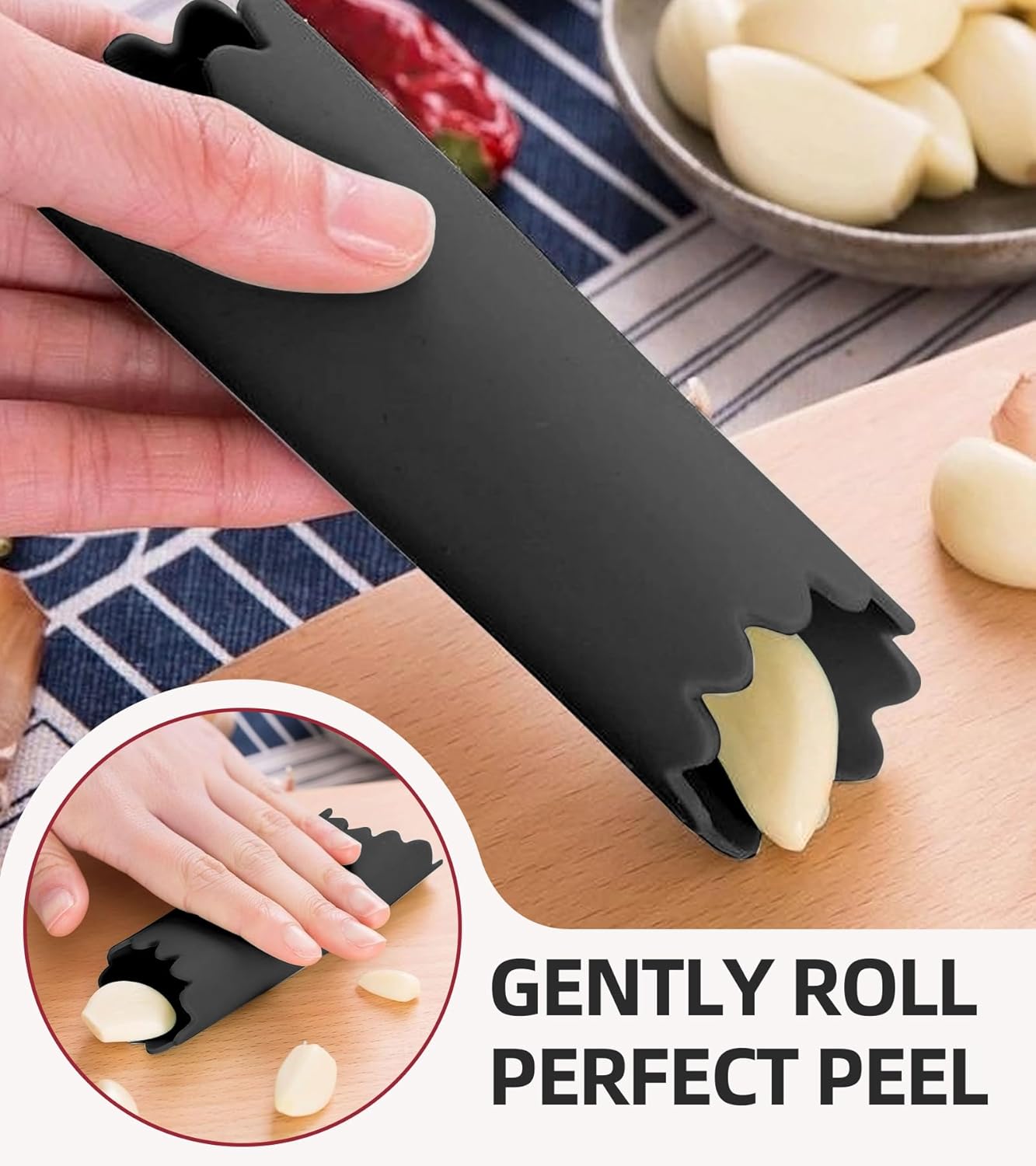 Ugotit Stainless Steel Garlic Press Set Silicone Garlic Peeler & Brush, Heavy Duty Metal Garlic Mincer, Dishwasher Safe, Easy Clean (Regular Handle)