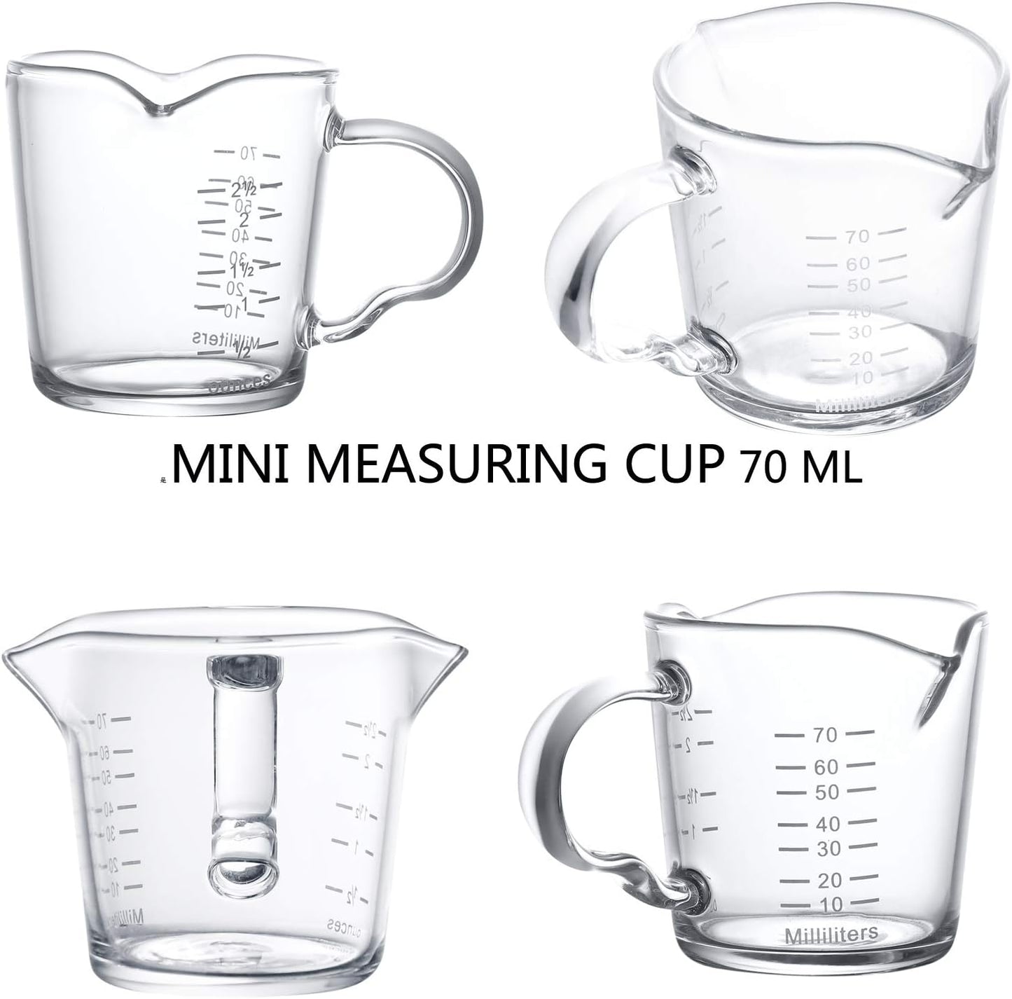 70ml Mini Glass Measuring Cup with handle 2 oz Shot Glass Espresso Jugs Measure Cup Glass Jigger Spirit Round Graduated Beaker Measuring Cup for Bar Party Wine Cocktail Drink Shaker Milk Coffee