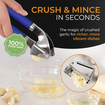 ORBLUE Garlic Press Stainless Steel - Premium Professional Grade Garlic Mincer, Crusher & Peeler Set - Easy Clean, Dishwasher Safe & Rust-proof