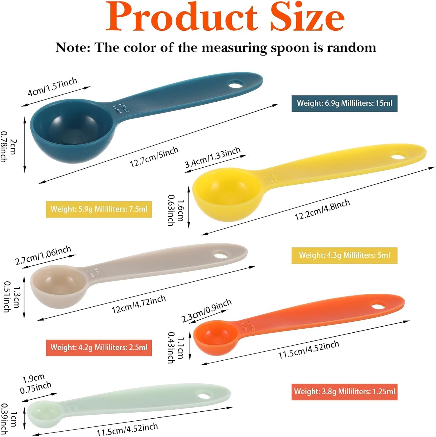 Silicone Measuring Spoons, Plastic Measuring Spoons Set of 5, Assorted Colors