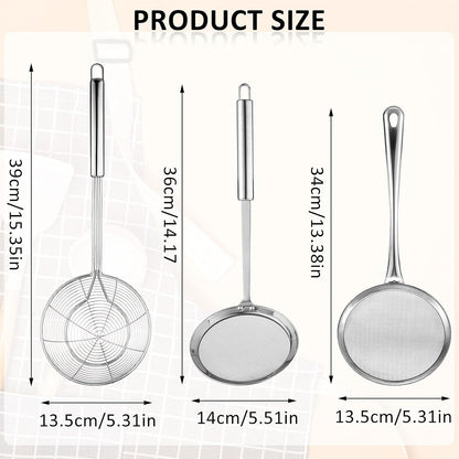 Shappy 3 Pieces Spider Strainer Skimmer Spoon Set, Stainless Steel Mesh Strainer with Handle Wire Mesh Colander, Hot Pot Fat Skimmer Spoon, Fine Mesh Food Strainer for Cooking, Skimming (5.5 Inch)