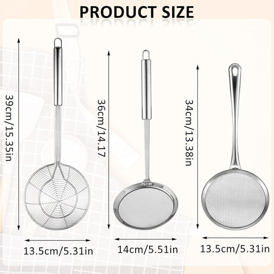 Shappy 3 Pieces Spider Strainer Skimmer Spoon Set, Stainless Steel Mesh Strainer with Handle Wire Mesh Colander, Hot Pot Fat Skimmer Spoon, Fine Mesh Food Strainer for Cooking, Skimming (5.5 Inch)