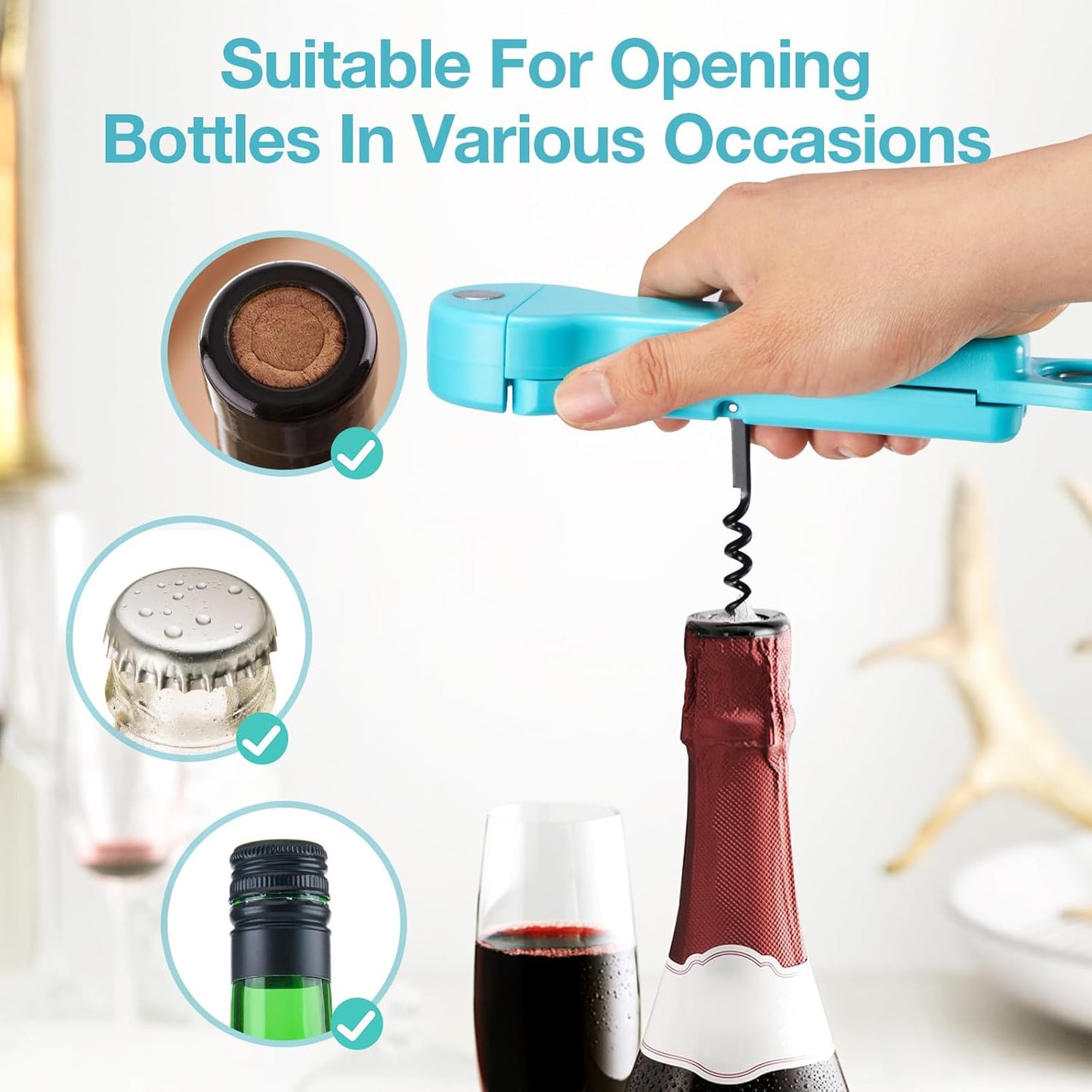 7 in 1 Jar Opener Bottle Opener and Wine Opener for Seniors with Arthritis, Weak Hands, Multi Retractable Magnetic Can Opener, Original Kitchen Lid Opener Tool (Black)